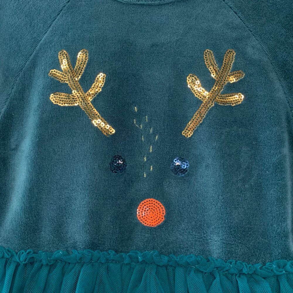 MINI BODEN Reindeer Dress Girls 5-6 5T 116cm Green Velour Tulle Christmas Girl - Picture 5 of 6